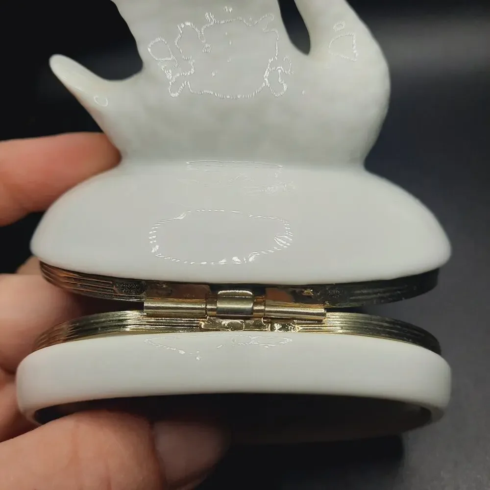 Vintage Paris Royal Porcelain Swan Hinged Trinket Box Crown Mark Gold Trim